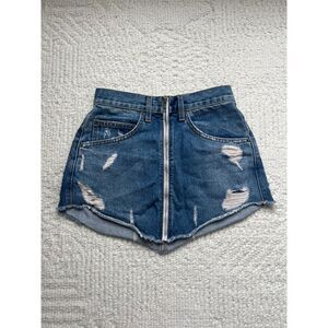 lf denim zip up skirt